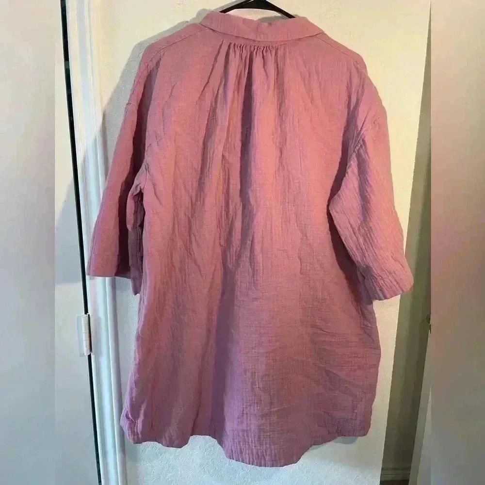 Madewell Pink Lightspun Cover Up Oversized Short Sleeve Shirt Dress Size Medium - Picture 7 of 9